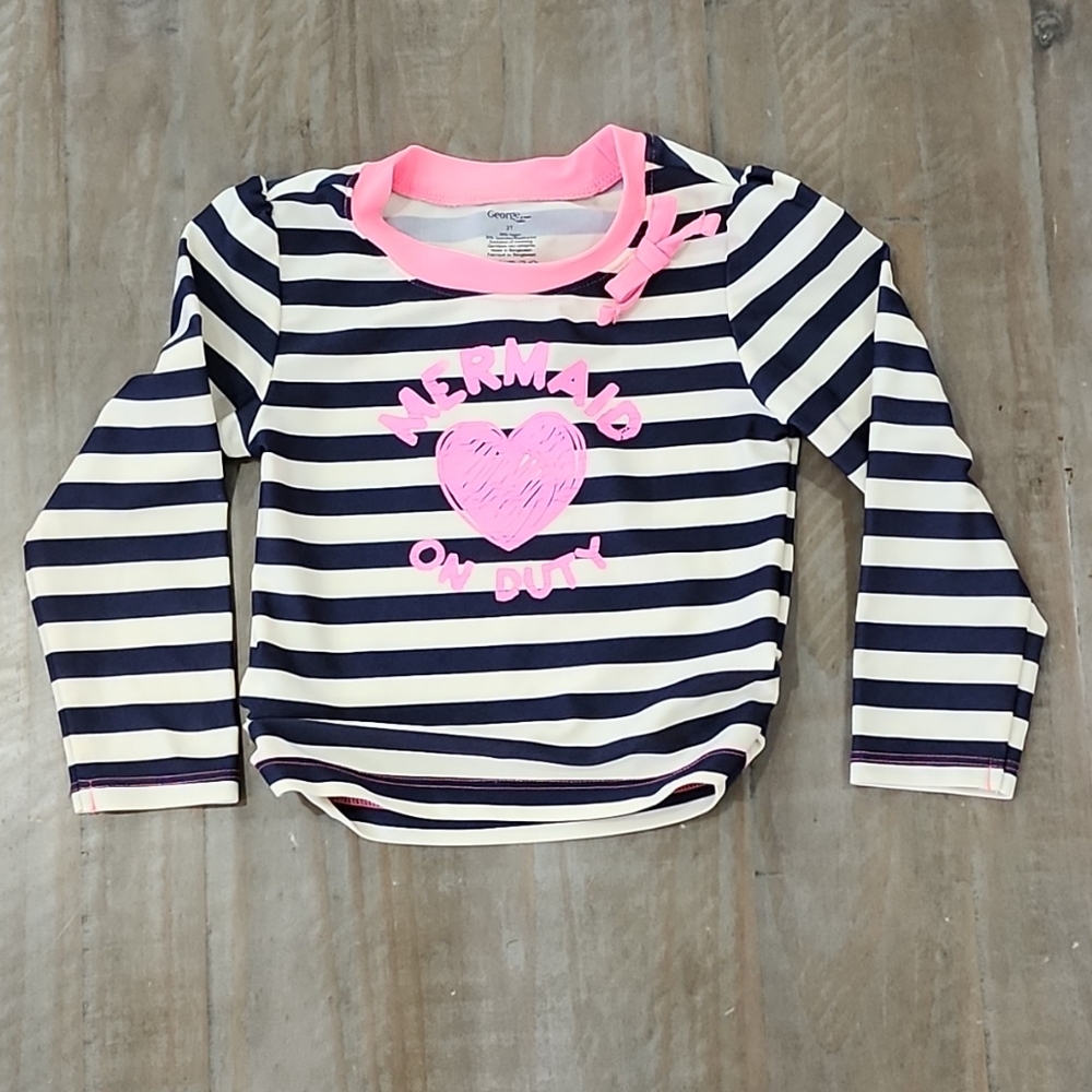 George Navy and Pink Striped Long Sleeve Swim Tee #F2508-0221